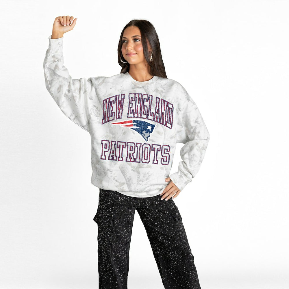 New England Patriots Gameday Couture Women's Whiteout Oversized Premium Fleece Sweatshirt - Arctic Camo Sweatshirts