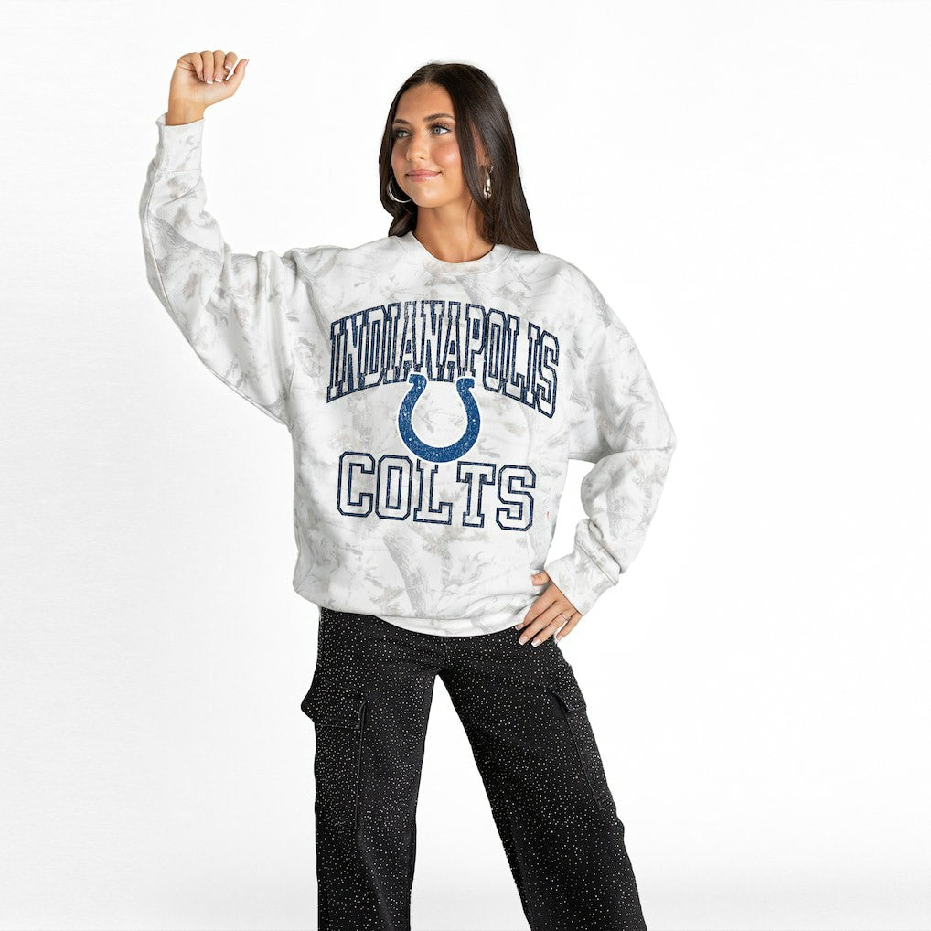 Indianapolis Colts Gameday Couture Women's Whiteout Oversized Premium Fleece Sweatshirt - Arctic Camo Sweatshirts