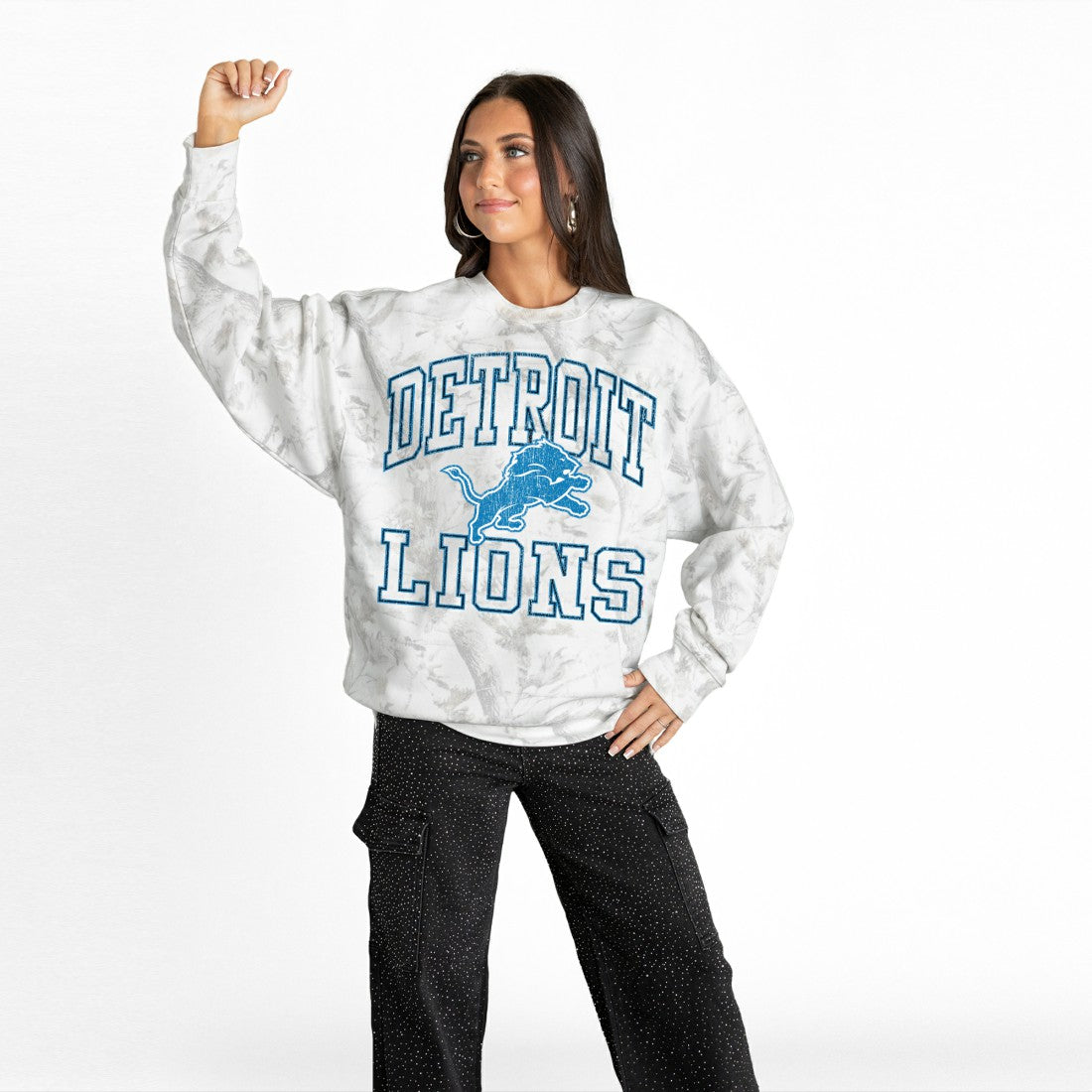 Detroit Lions Gameday Couture Women's Whiteout Oversized Premium Fleece Sweatshirt - Arctic Camo Sweatshirts