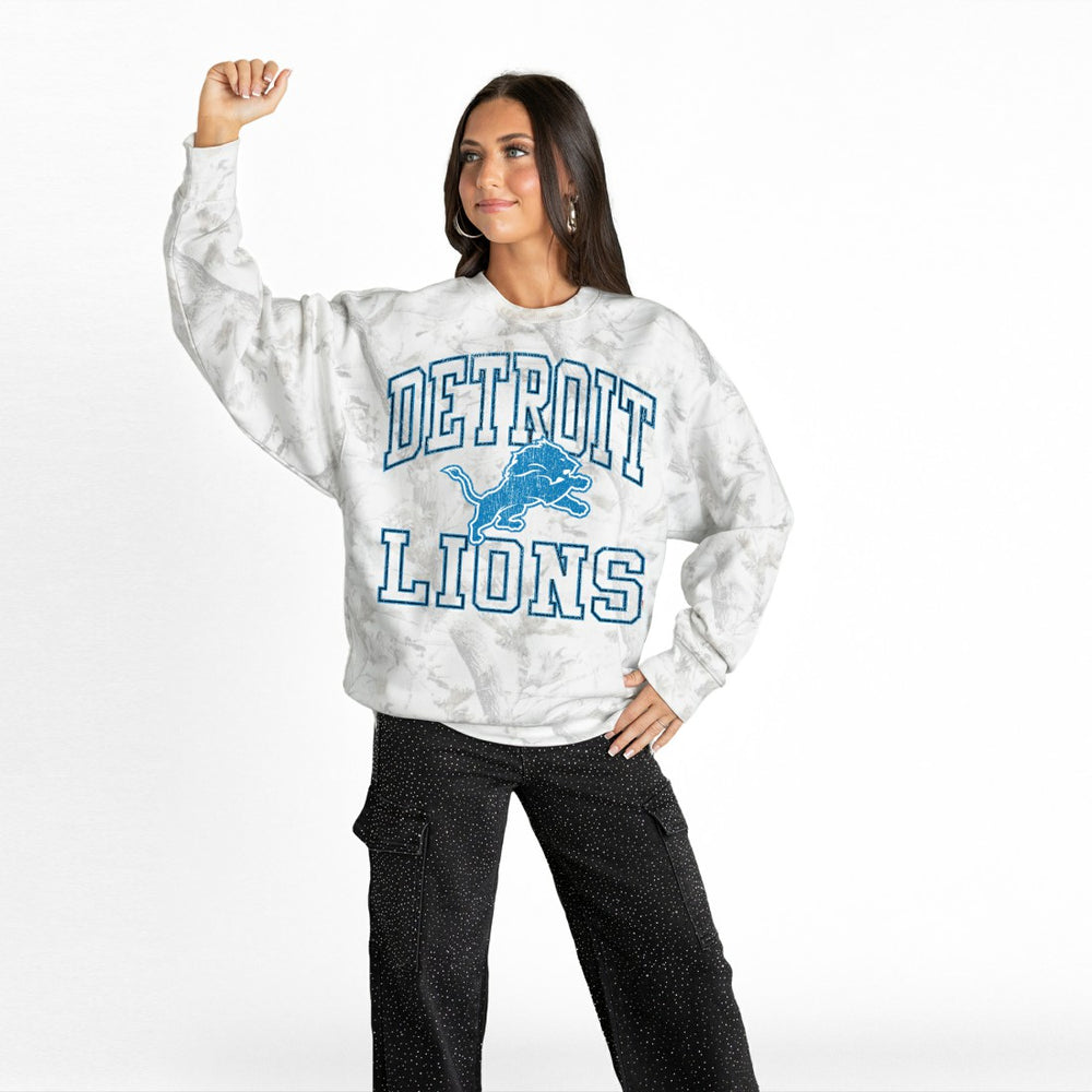 Detroit Lions Gameday Couture Women's Whiteout Oversized Premium Fleece Sweatshirt - Arctic Camo Sweatshirts