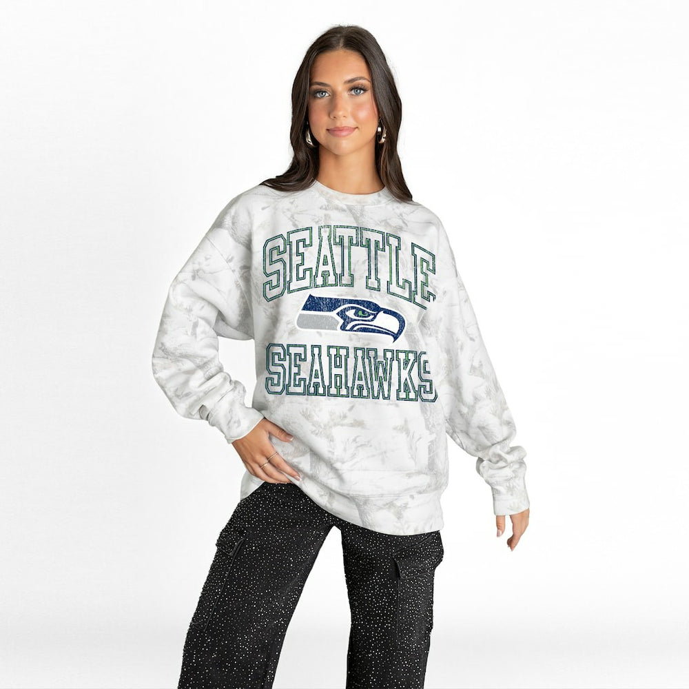 Seattle Seahawks Gameday Couture Women's Whiteout Oversized Premium Fleece Sweatshirt - Arctic Camo Sweatshirts