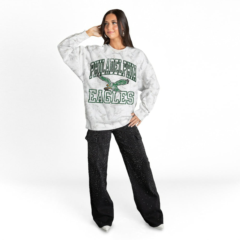 Philadelphia Eagles Gameday Couture Women's Whiteout Oversized Premium Fleece Sweatshirt - Arctic Camo Sweatshirts