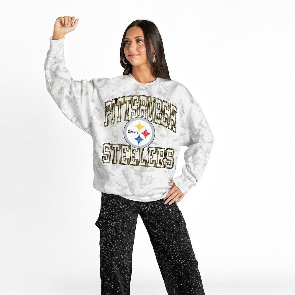 Pittsburgh Steelers Gameday Couture Women's Whiteout Oversized Premium Fleece Sweatshirt - Arctic Camo Sweatshirts