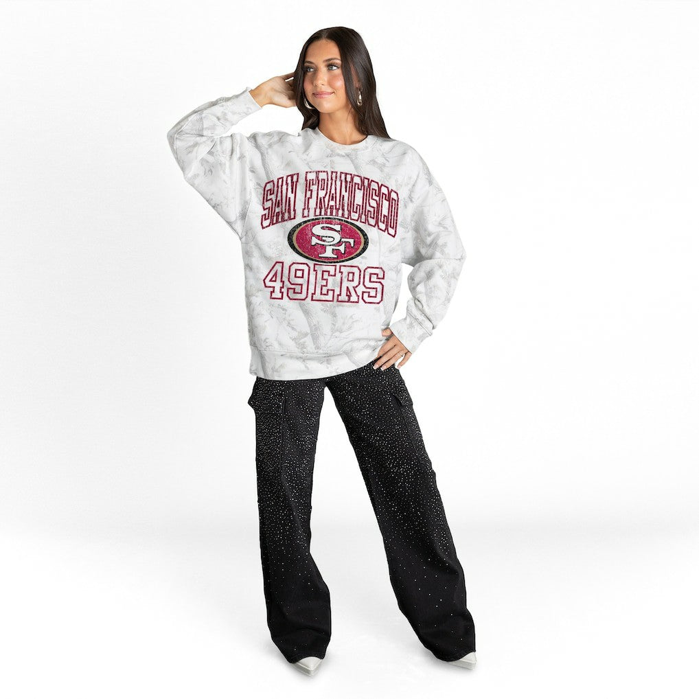 San Francisco 49ers Gameday Couture Women's Whiteout Oversized Premium Fleece Sweatshirt - Arctic Camo Sweatshirts