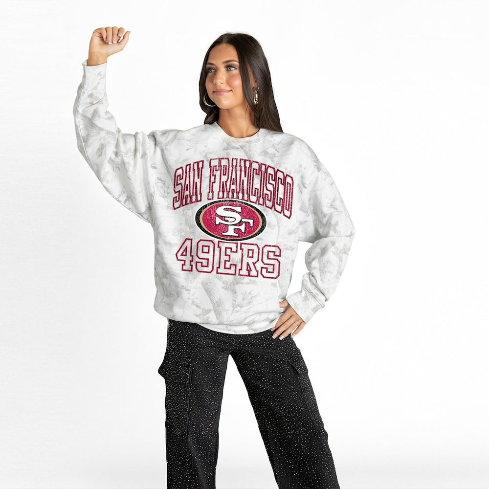 San Francisco 49ers Gameday Couture Women's Whiteout Oversized Premium Fleece Sweatshirt - Arctic Camo Sweatshirts