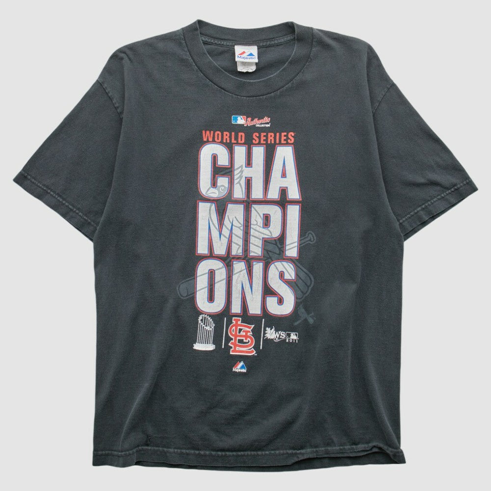 St. Louis Cardinals Majestic 2011 T-Shirt - Charcoal - Vintage T-shirts