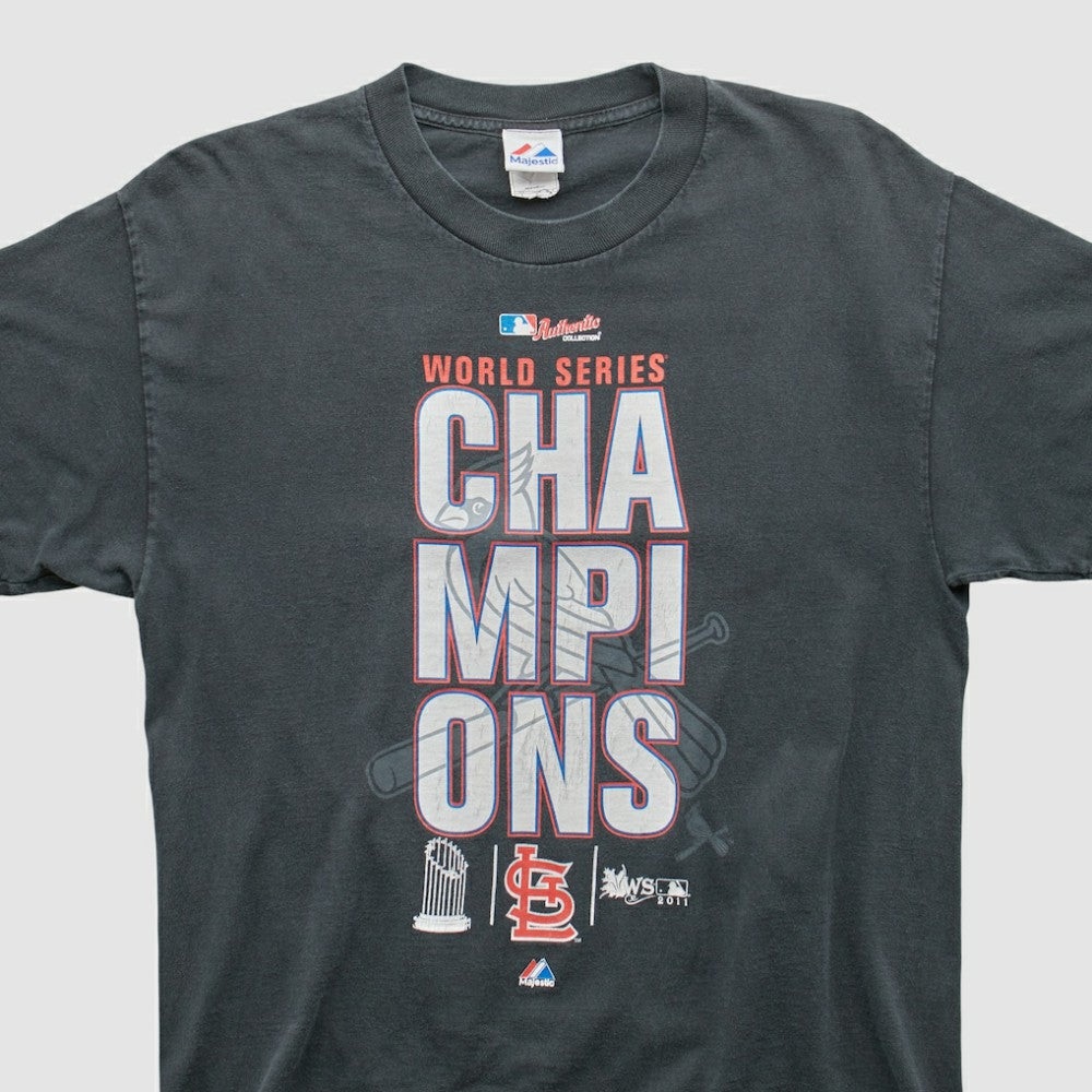 St. Louis Cardinals Majestic 2011 T-Shirt - Charcoal - Vintage T-shirts