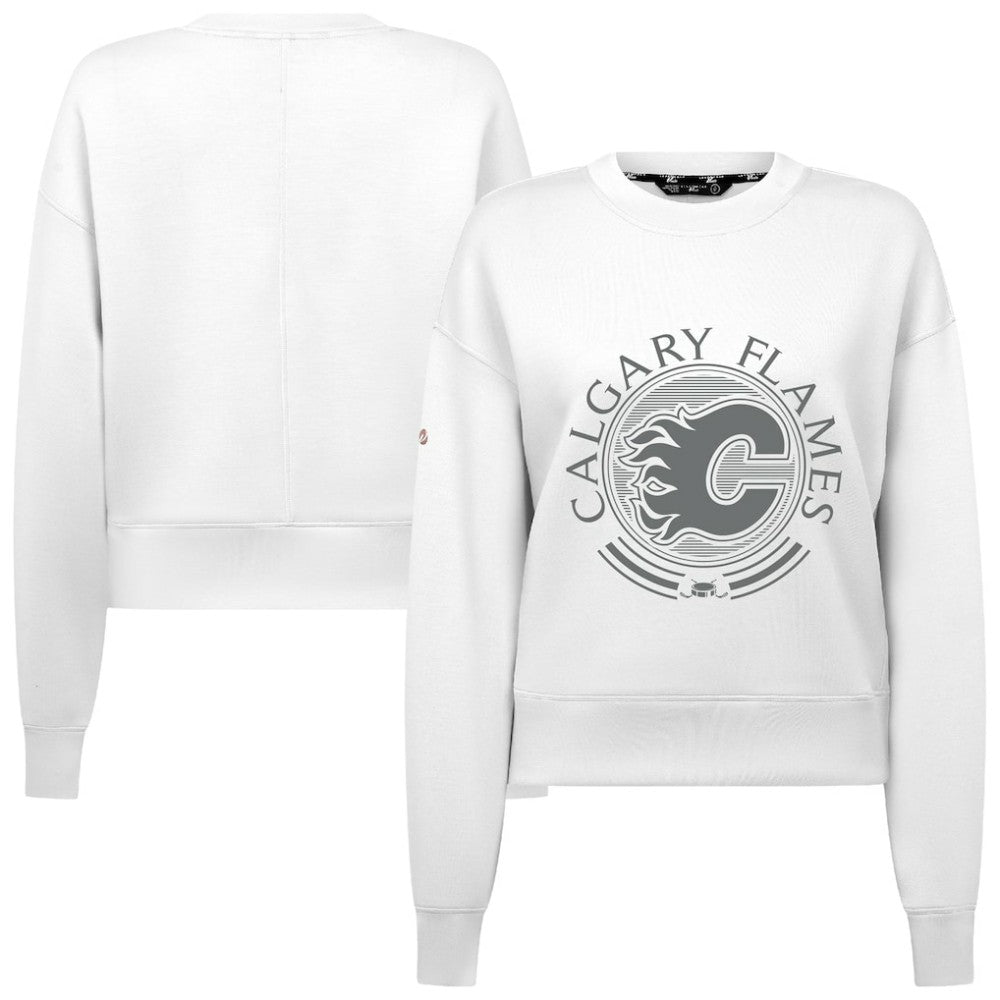 Calgary Flames Levelwear Women's Slate & Snow Sponge Tri-Blend Sweatshirt - White | US 203561130