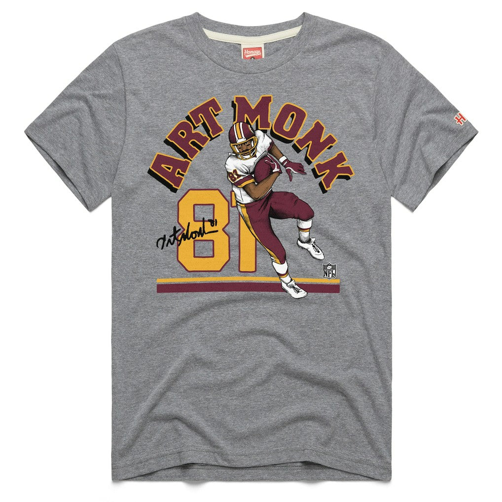 Art Monk Washington Commanders Homage Unisex Retired Player Classic Illustration Tri-Blend T-Shirt - Gray T-shirts