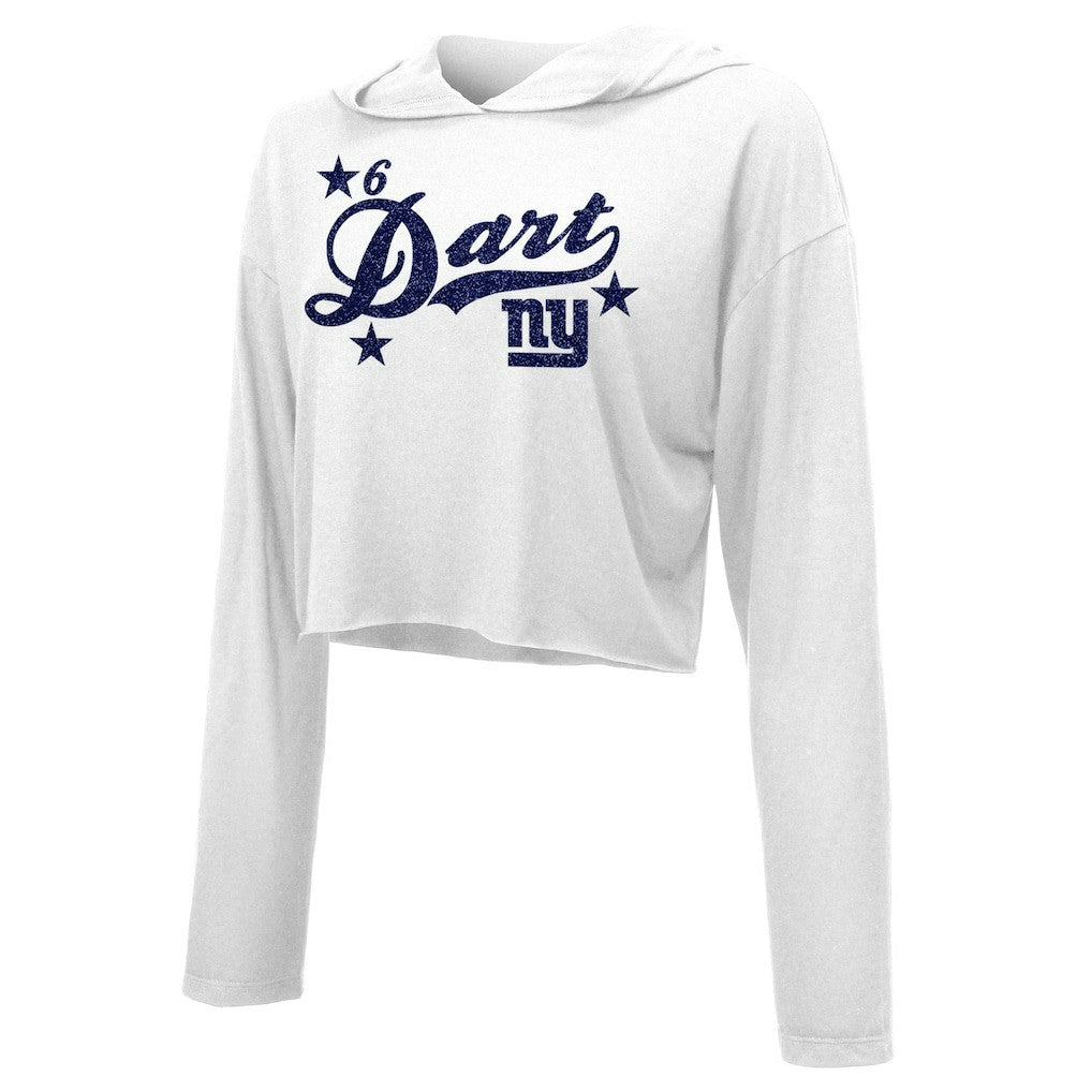 Jaxson Dart New York Giants Majestic Threads Women's Glitter Wordmark Hoodie - White Hoodies