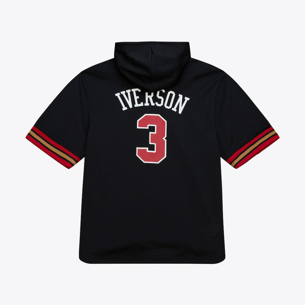 Allen Iverson Philadelphia 76ers Mesh Name & Number Short Sleeve Hoodie Black - Mitchell & Ness outlet
