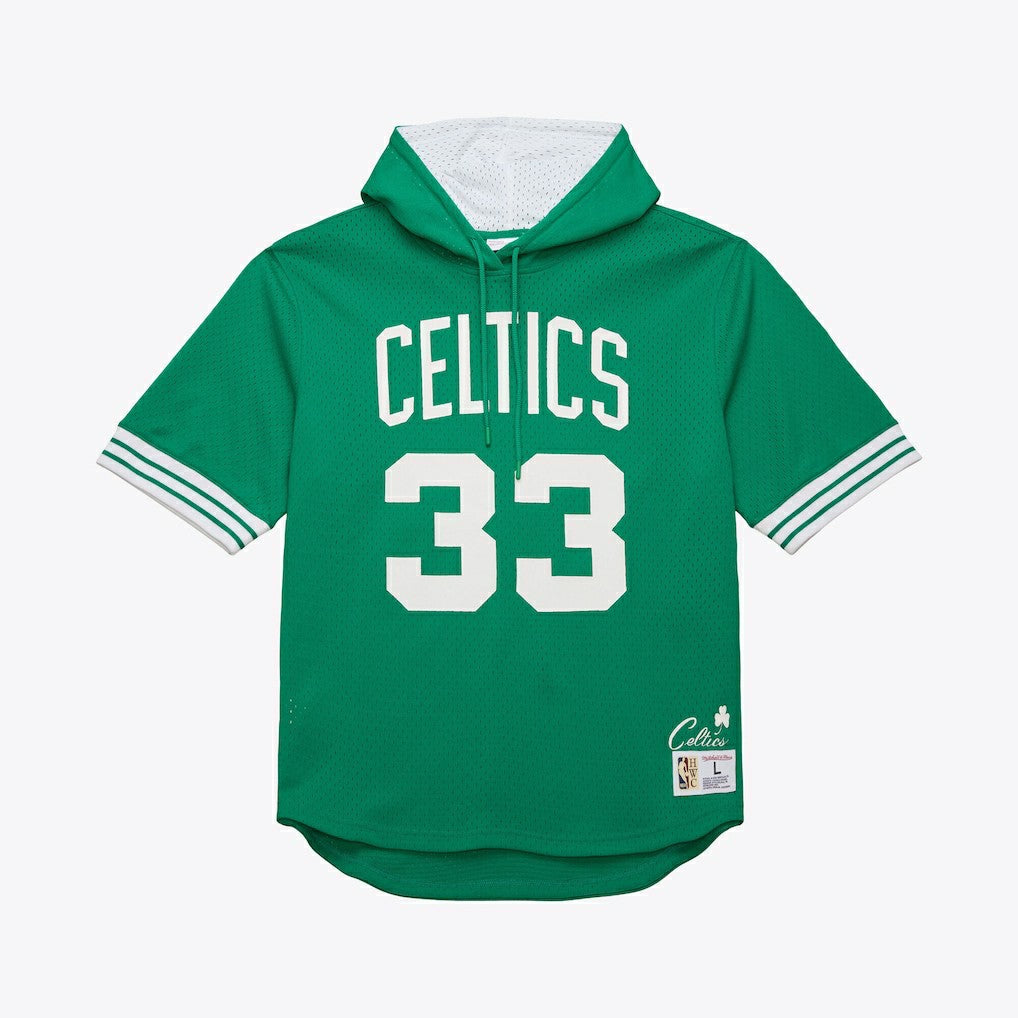 Larry Bird Boston Celtics Mesh Name & Number Short Sleeve Hoodie Kelly Green - Mitchell & Ness