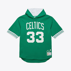 Larry Bird Boston Celtics Mesh Name & Number Short Sleeve Hoodie Kelly Green - Mitchell & Ness