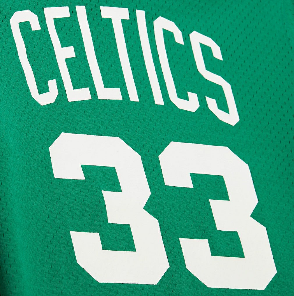 Larry Bird Boston Celtics Mesh Name & Number Short Sleeve Hoodie Kelly Green - Mitchell & Ness