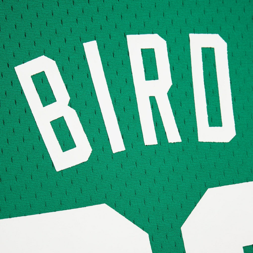 Larry Bird Boston Celtics Mesh Name & Number Short Sleeve Hoodie Kelly Green - Mitchell & Ness