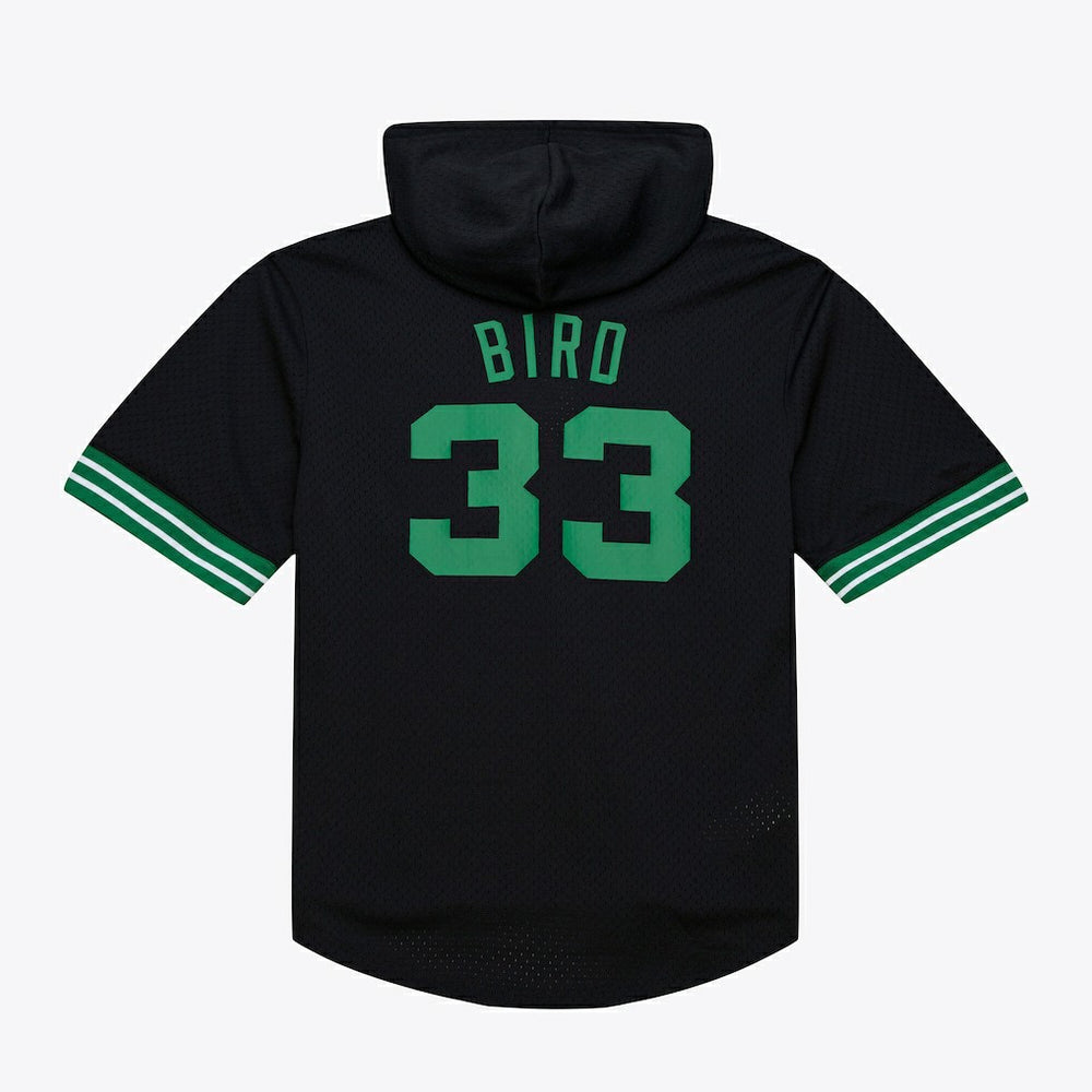 Larry Bird Boston Celtics Mesh Name & Number Short Sleeve Hoodie Black - Mitchell & Ness