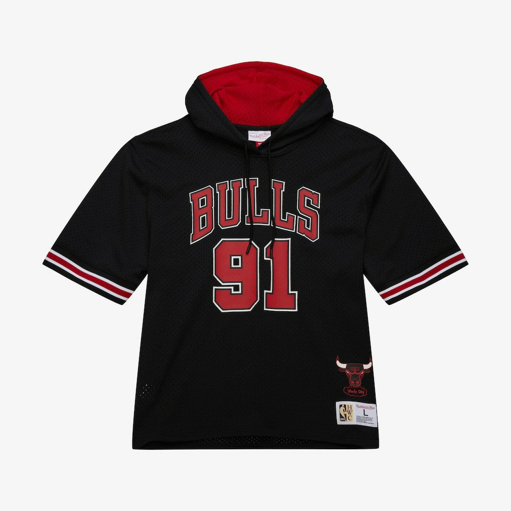Dennis Rodman Chicago Bulls Mesh Name & Number Short Sleeve Hoodie Black - Mitchell & Ness