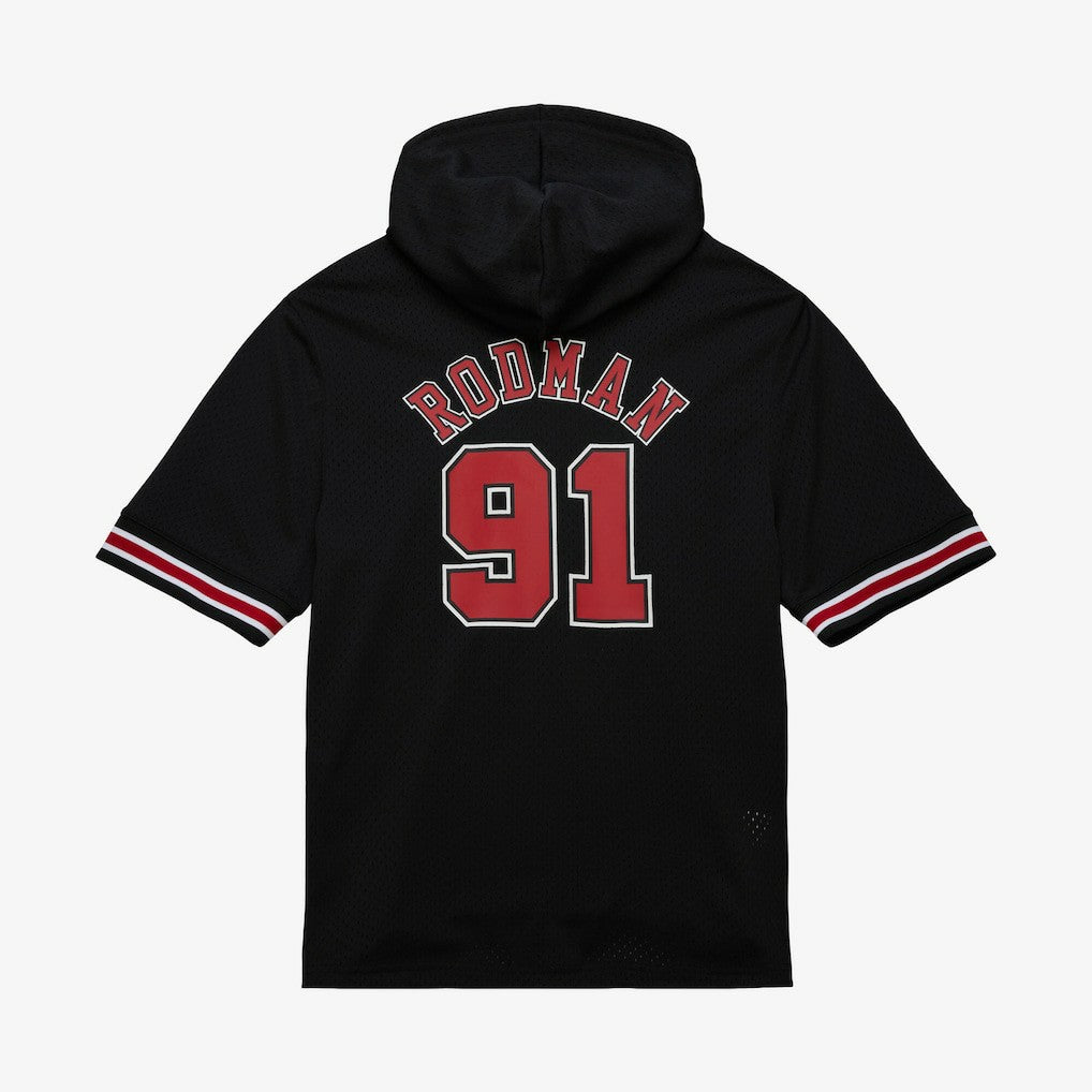 Dennis Rodman Chicago Bulls Mesh Name & Number Short Sleeve Hoodie Black - Mitchell & Ness