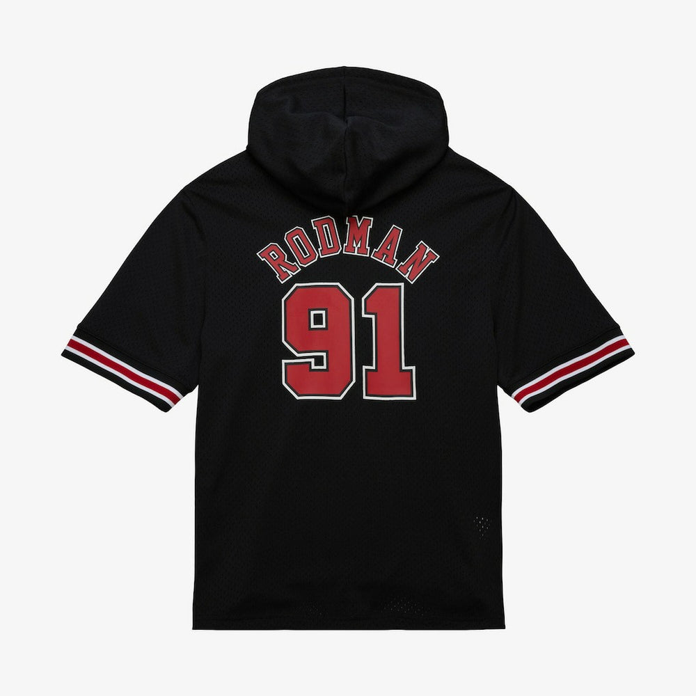 Dennis Rodman Chicago Bulls Mesh Name & Number Short Sleeve Hoodie Black - Mitchell & Ness