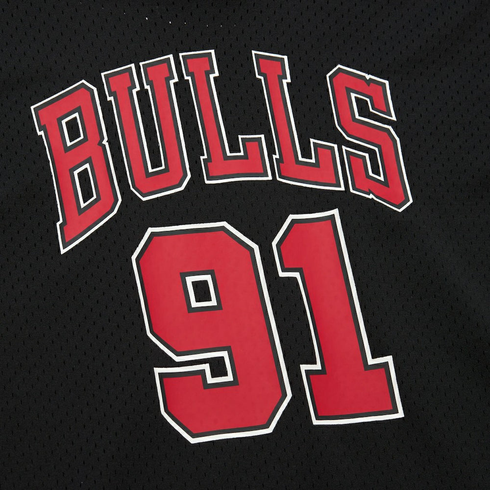 Dennis Rodman Chicago Bulls Mesh Name & Number Short Sleeve Hoodie Black - Mitchell & Ness