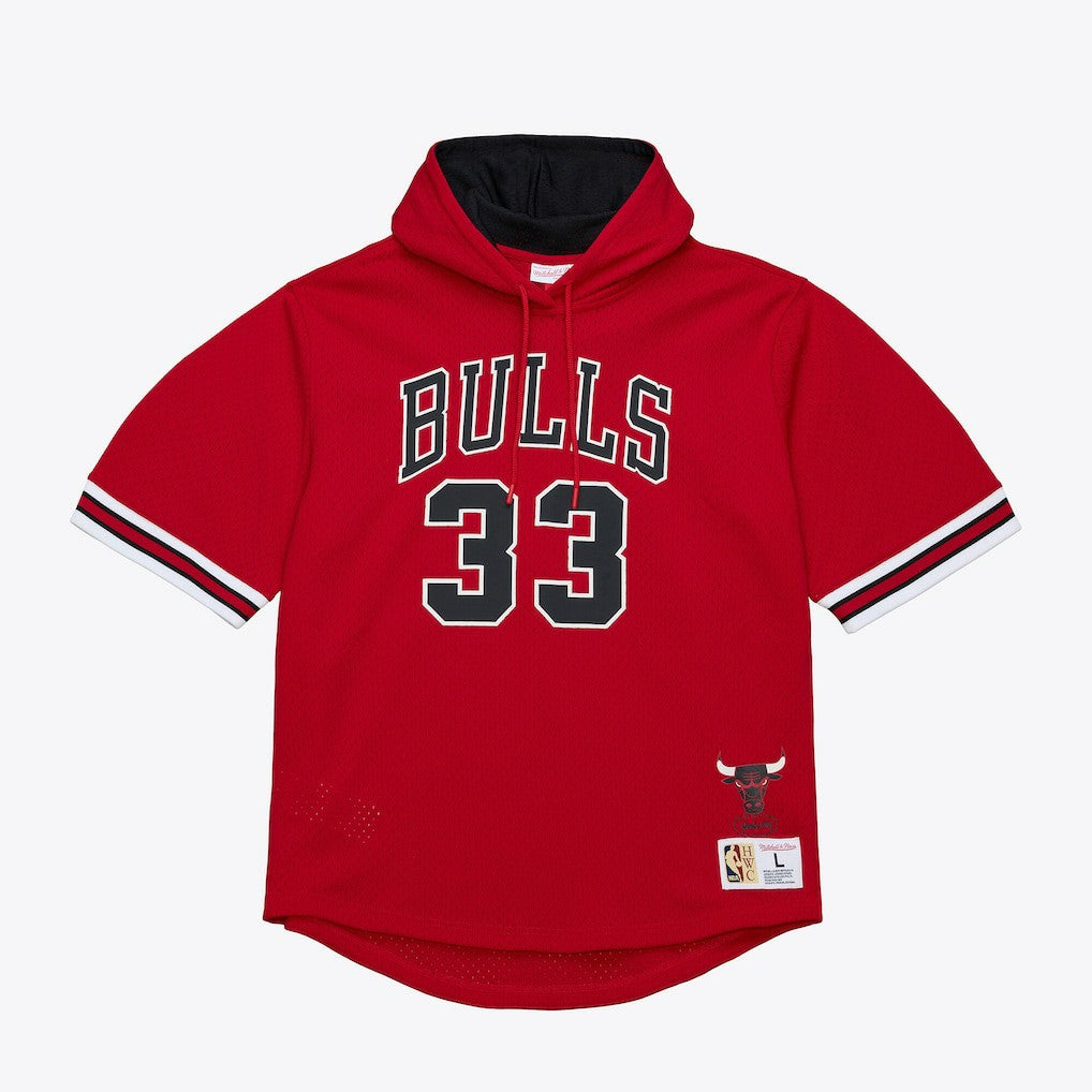 Scottie Pippen Chicago Bulls Mesh Name & Number Short Sleeve Hoodie Red - Mitchell & Ness