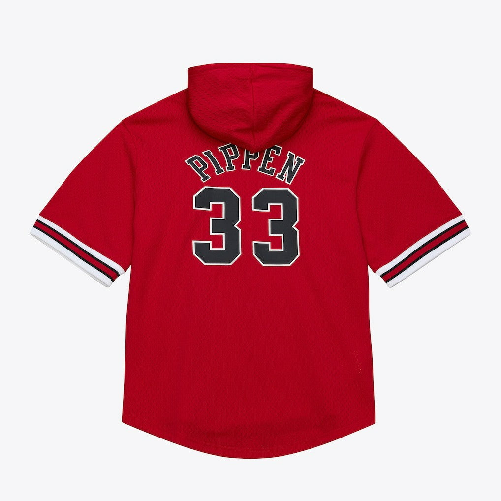 Scottie Pippen Chicago Bulls Mesh Name & Number Short Sleeve Hoodie Red - Mitchell & Ness