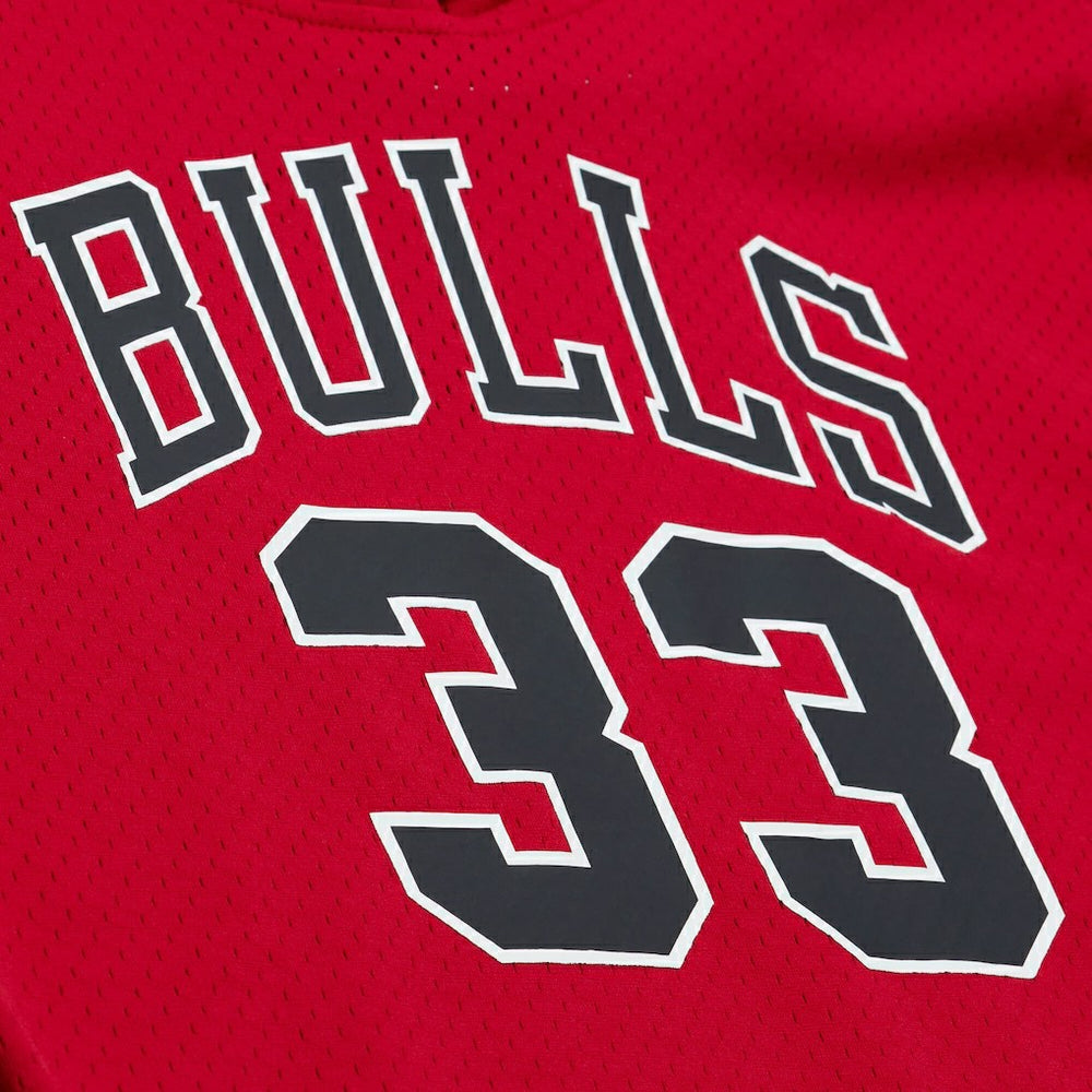 Scottie Pippen Chicago Bulls Mesh Name & Number Short Sleeve Hoodie Red - Mitchell & Ness