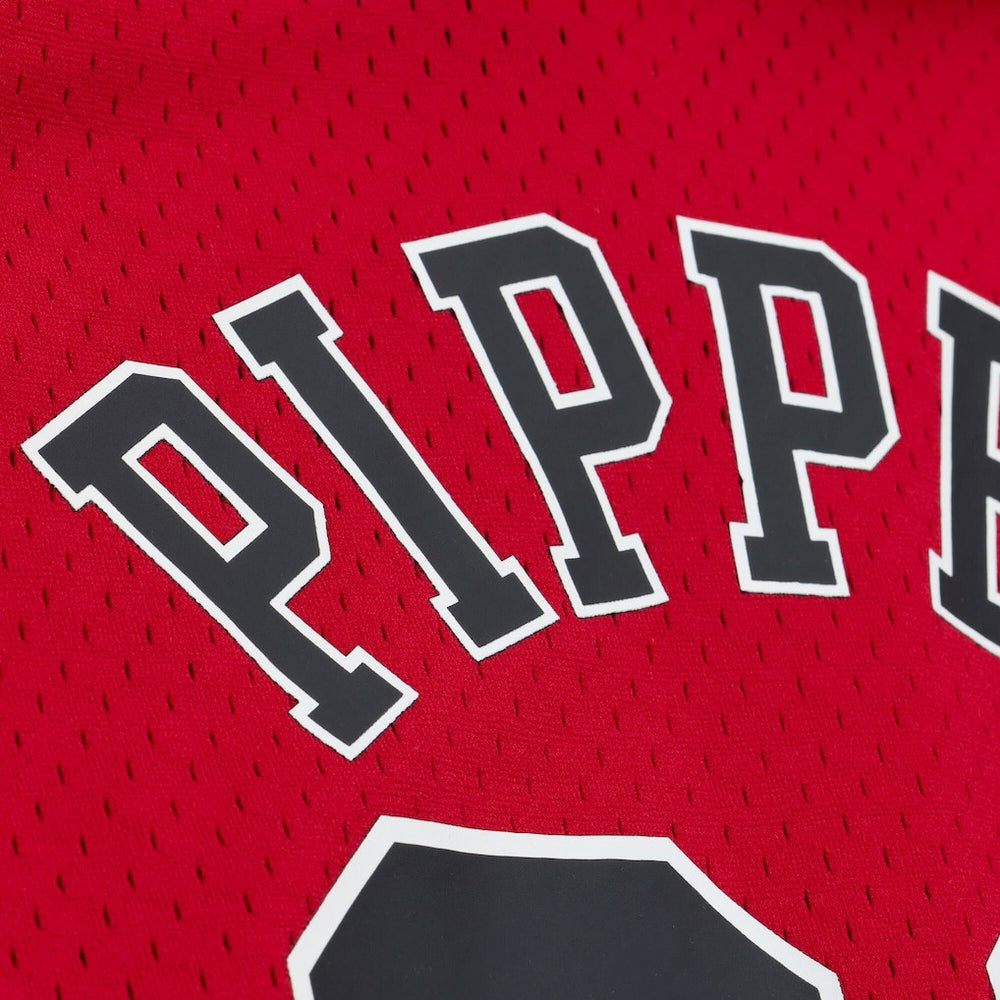 Scottie Pippen Chicago Bulls Mesh Name & Number Short Sleeve Hoodie Red - Mitchell & Ness