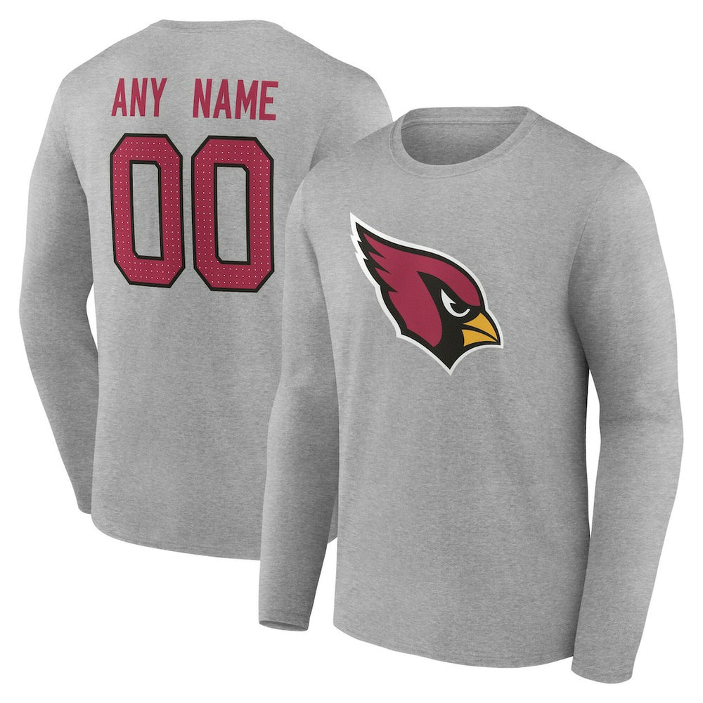 Arizona Cardinals Team Authentic Personalized Name & Number Long Sleeve T-Shirt - Gray T-shirts