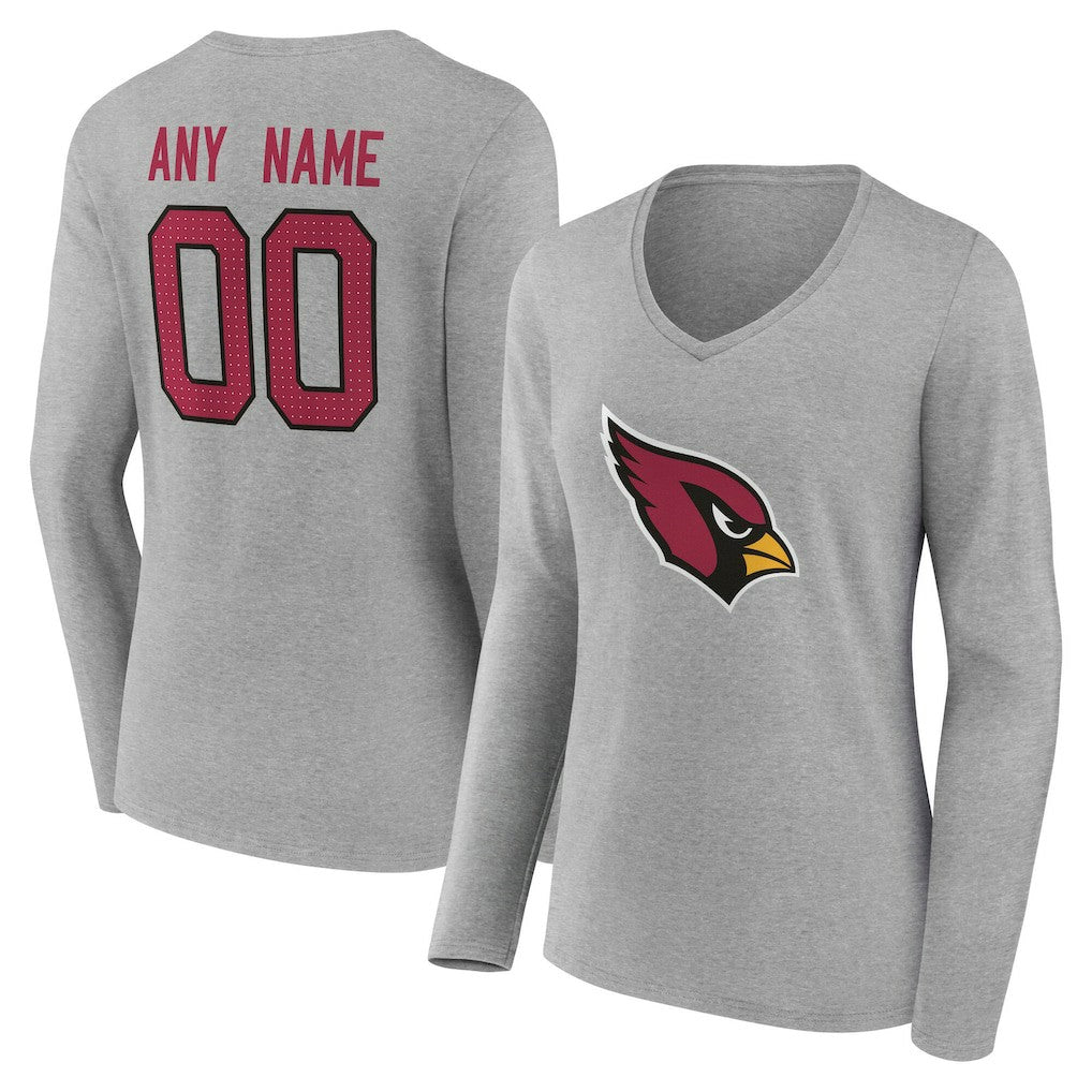 Arizona Cardinals Women's Team Authentic Personalized Name & Number Long Sleeve V-Neck T-Shirt - Gray T-shirts