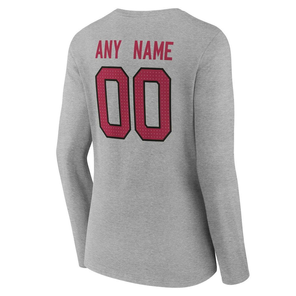 Arizona Cardinals Women's Team Authentic Personalized Name & Number Long Sleeve V-Neck T-Shirt - Gray T-shirts