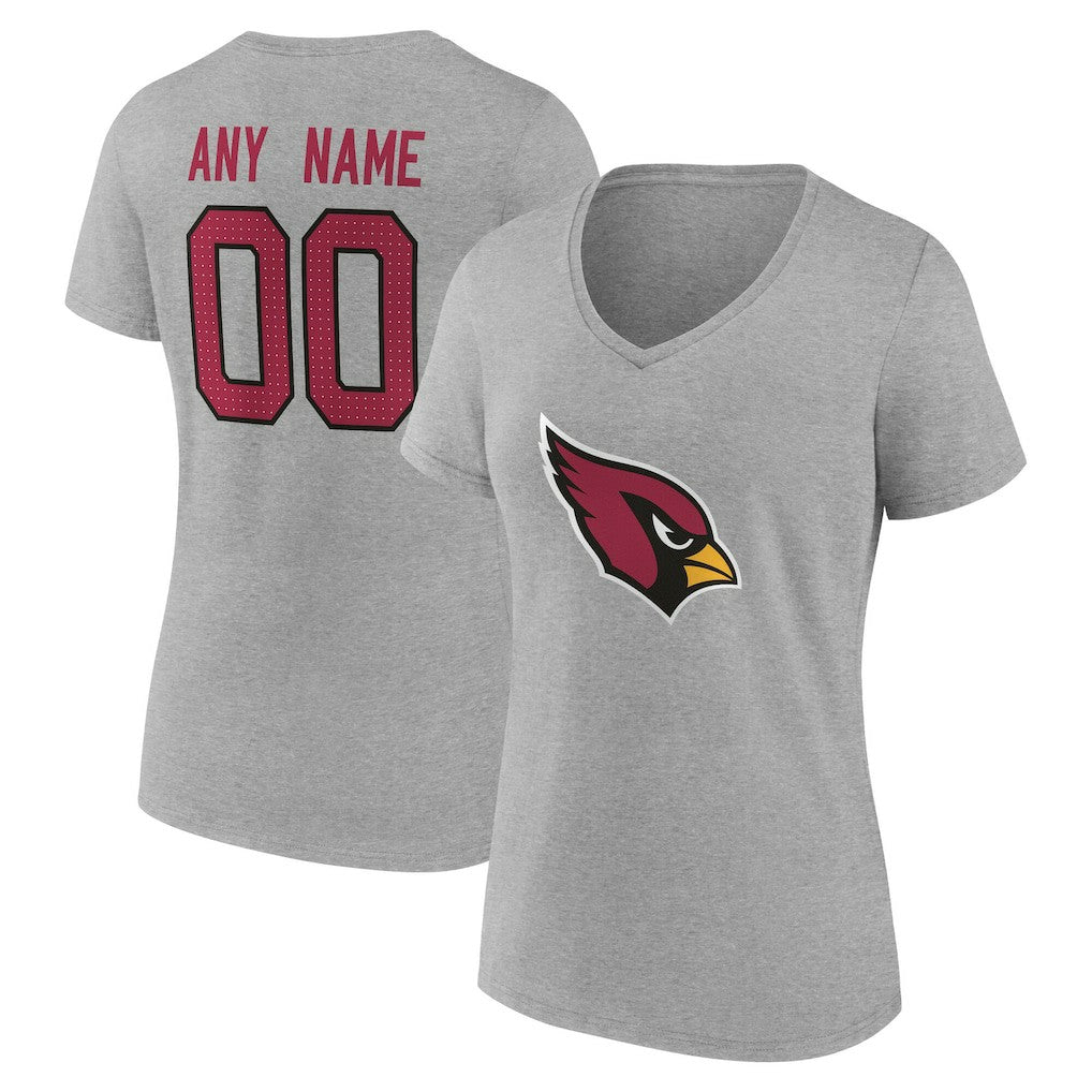 Arizona Cardinals Women's Team Authentic Personalized Name & Number V-Neck T-Shirt - Gray T-shirts