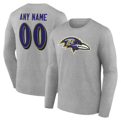 Baltimore Ravens Team Authentic Personalized Name & Number Long Sleeve T-Shirt - Gray T-shirts