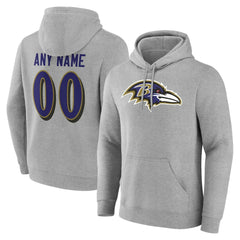 Baltimore Ravens Team Authentic Personalized Name & Number Hoodie - Gray Hoodies