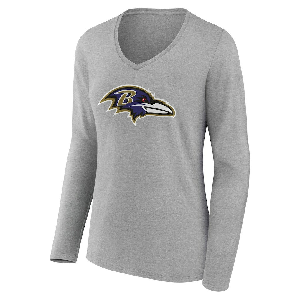 Baltimore Ravens Women's Team Authentic Personalized Name & Number Long Sleeve V-Neck T-Shirt - Gray T-shirts