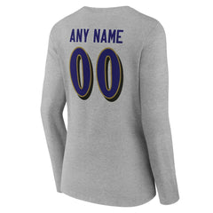 Baltimore Ravens Women's Team Authentic Personalized Name & Number Long Sleeve V-Neck T-Shirt - Gray T-shirts
