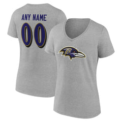 Baltimore Ravens Women's Team Authentic Personalized Name & Number V-Neck T-Shirt - Gray T-shirts