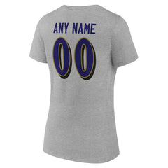 Baltimore Ravens Women's Team Authentic Personalized Name & Number V-Neck T-Shirt - Gray T-shirts