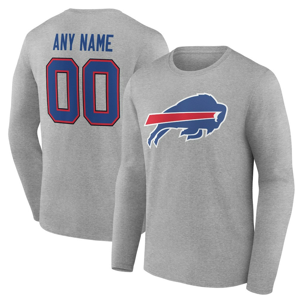 Buffalo Bills Team Authentic Personalized Name & Number Long Sleeve T-Shirt - Gray T-shirts