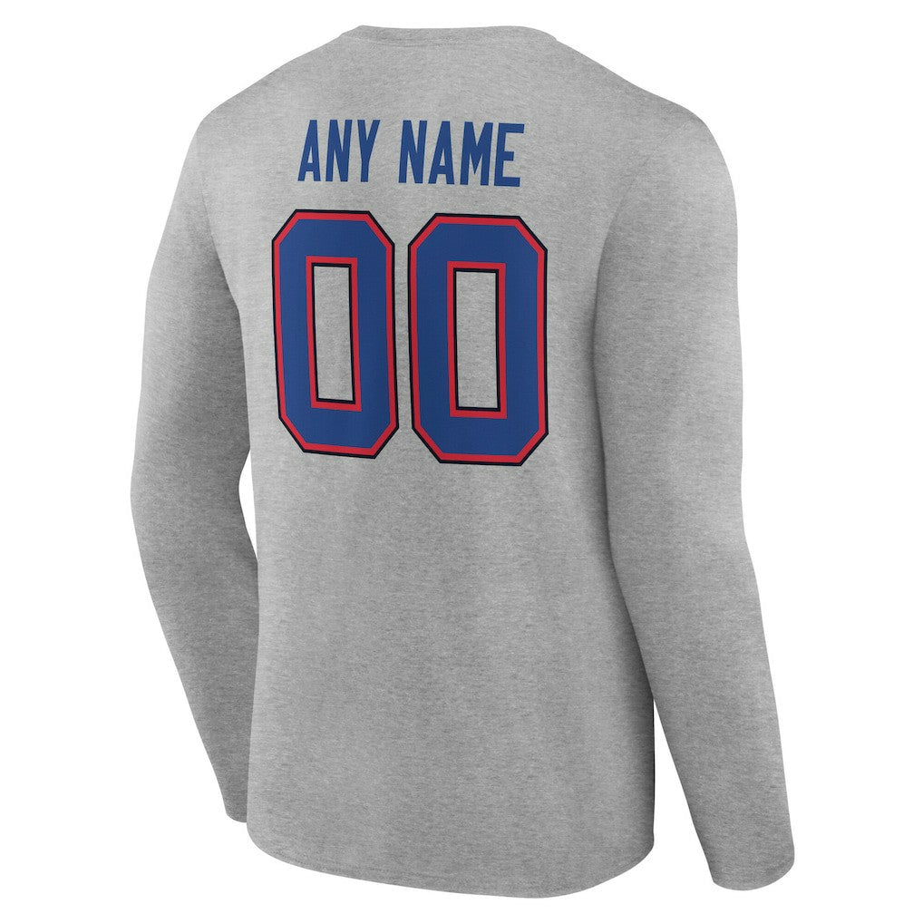 Buffalo Bills Team Authentic Personalized Name & Number Long Sleeve T-Shirt - Gray T-shirts