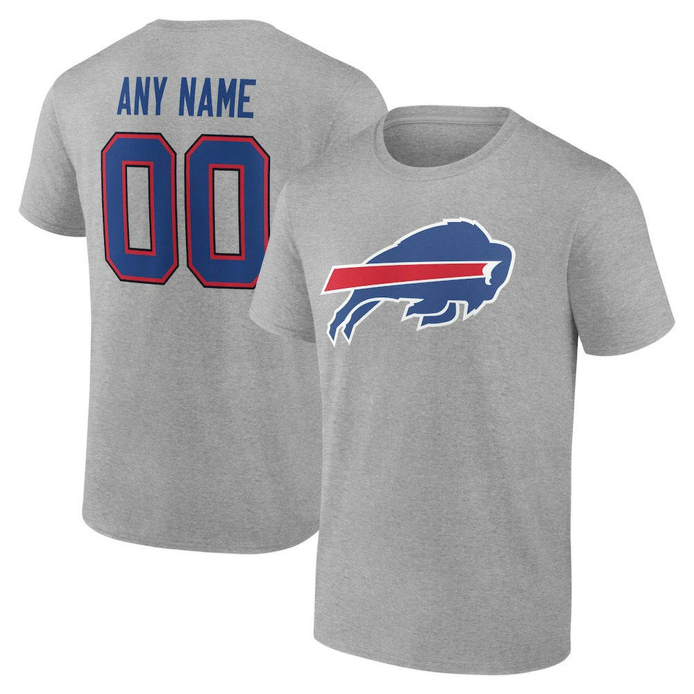 Buffalo Bills Team Authentic Personalized Name & Number T-Shirt - Gray T-shirts