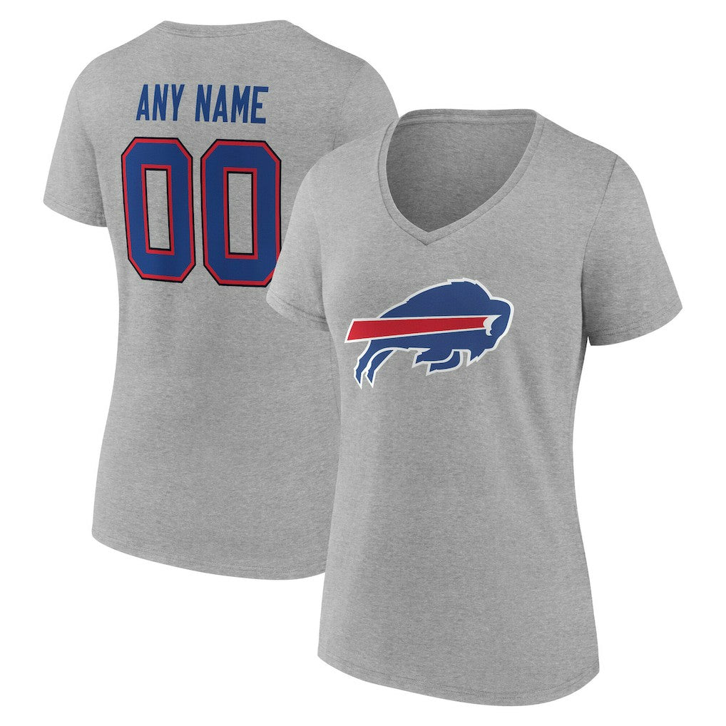 Buffalo Bills Women's Team Authentic Personalized Name & Number V-Neck T-Shirt - Gray T-shirts