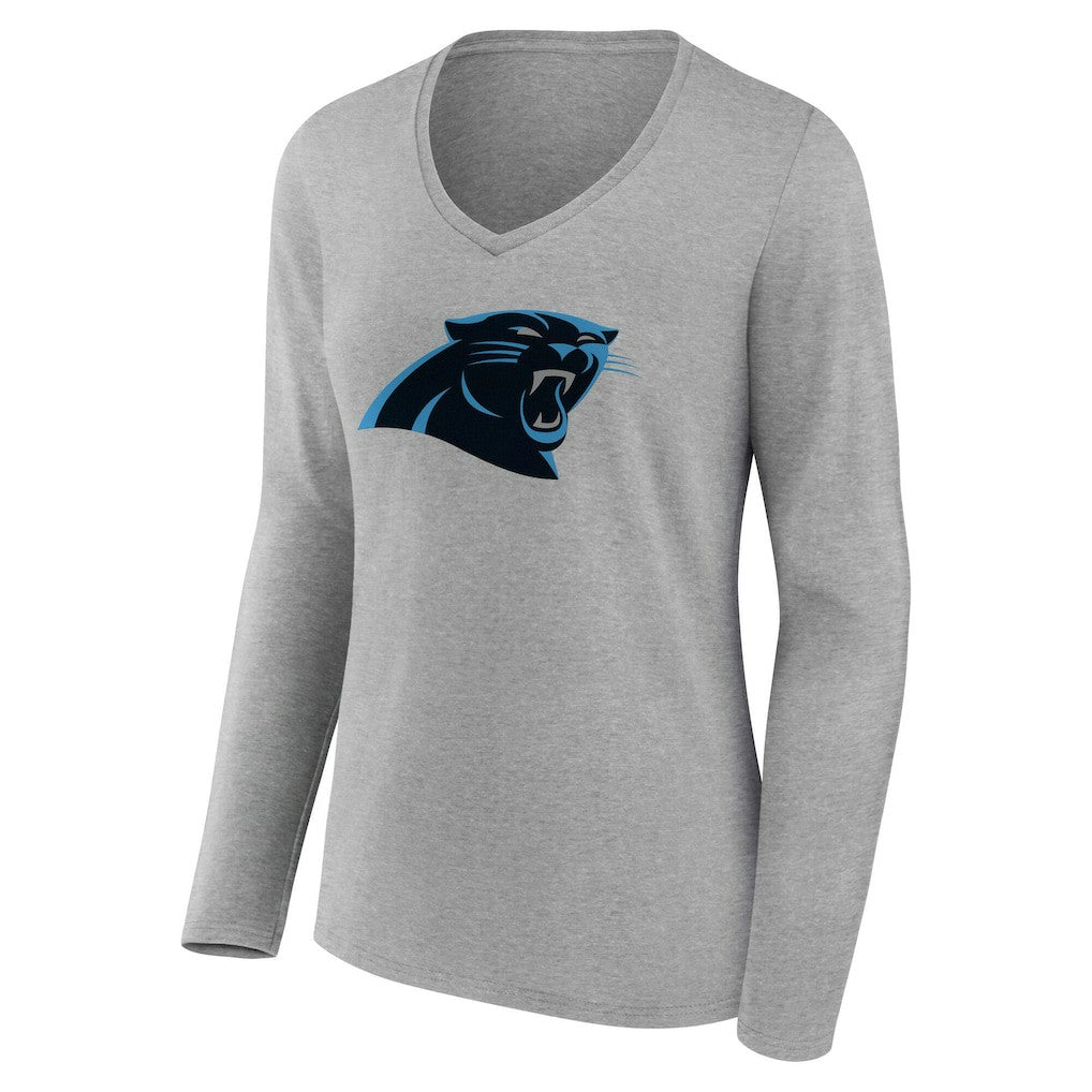Carolina Panthers Women's Team Authentic Personalized Name & Number Long Sleeve V-Neck T-Shirt - Gray T-shirts