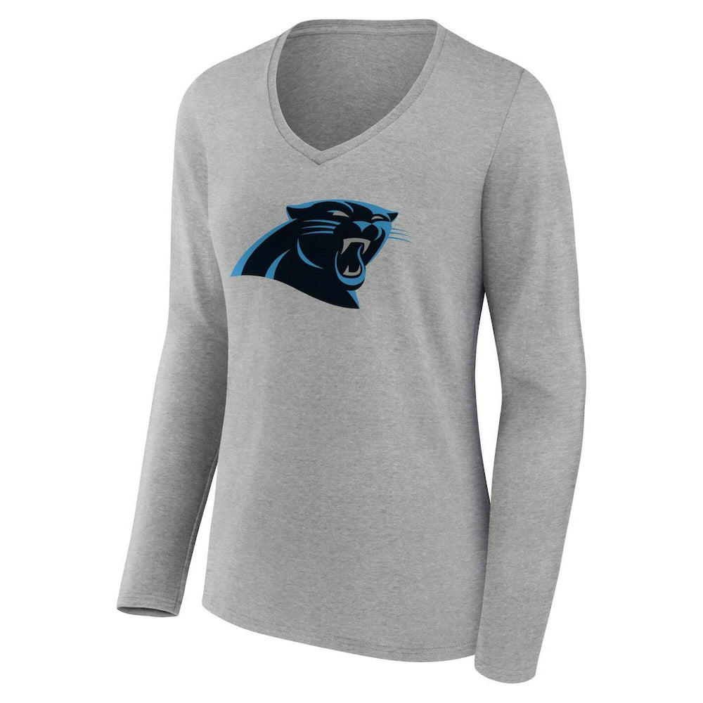 Carolina Panthers Women's Team Authentic Personalized Name & Number Long Sleeve V-Neck T-Shirt - Gray T-shirts