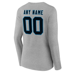 Carolina Panthers Women's Team Authentic Personalized Name & Number Long Sleeve V-Neck T-Shirt - Gray T-shirts