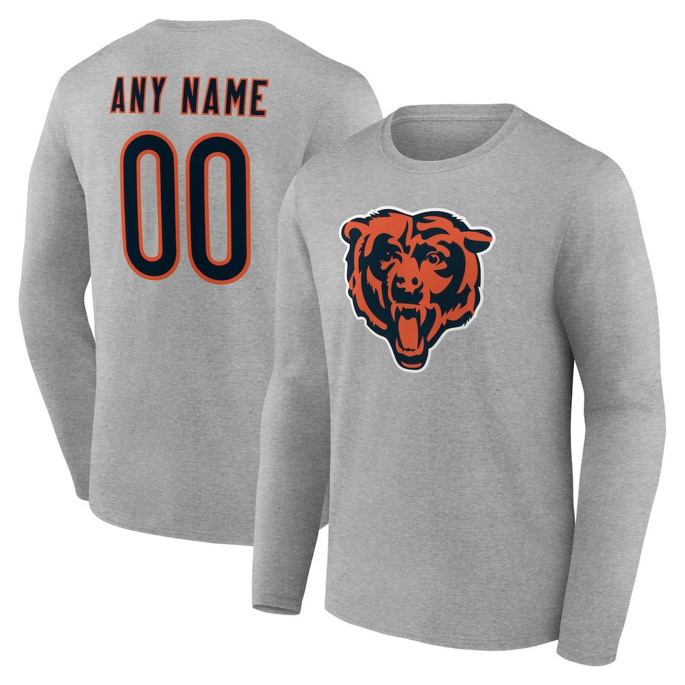 Chicago Bears Team Authentic Personalized Name & Number Long Sleeve T-Shirt - Gray T-shirts