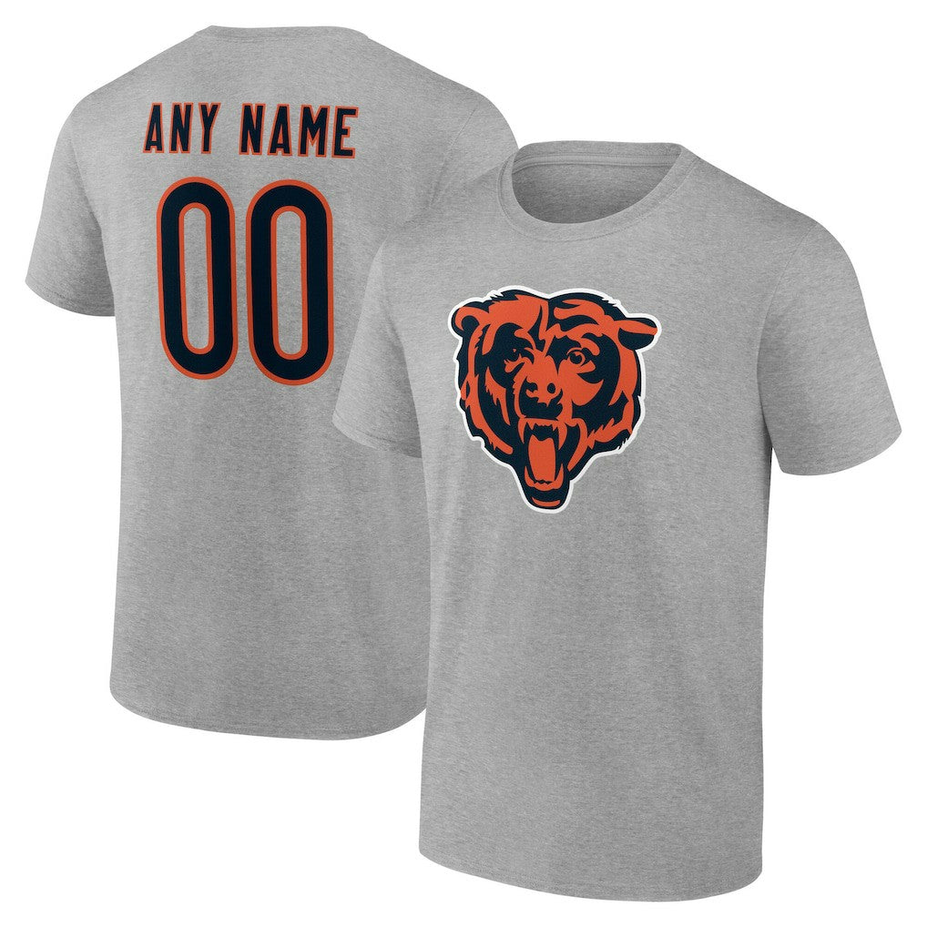 Chicago Bears Team Authentic Personalized Name & Number T-Shirt - Gray T-shirts