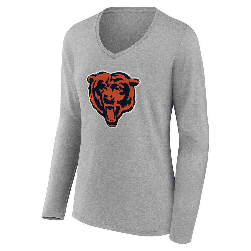 Chicago Bears Women's Team Authentic Personalized Name & Number Long Sleeve V-Neck T-Shirt - Gray T-shirts