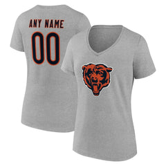 Chicago Bears Women's Team Authentic Personalized Name & Number V-Neck T-Shirt - Gray T-shirts