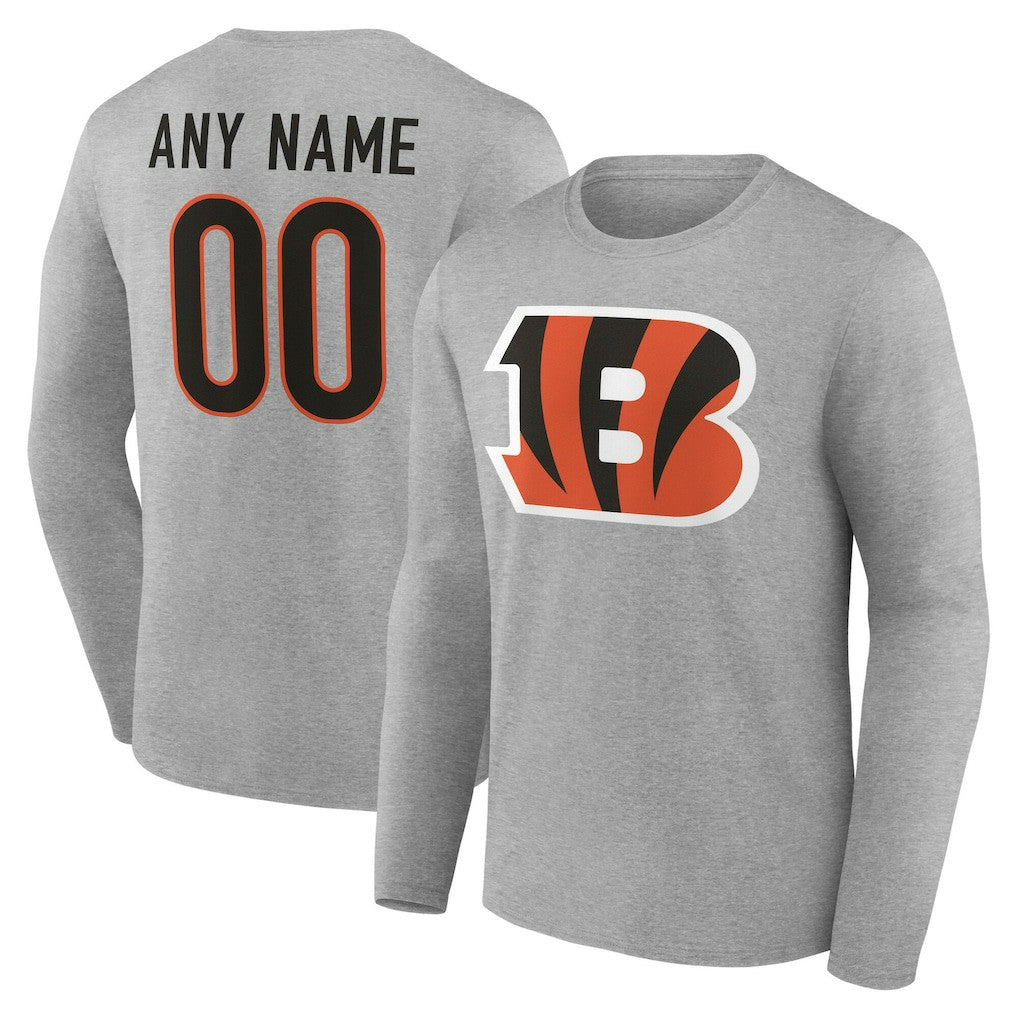 Cincinnati Bengals Team Authentic Personalized Name & Number Long Sleeve T-Shirt - Gray T-shirts